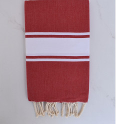 toalha de praia plana vermelho escarlate escuro banda branca