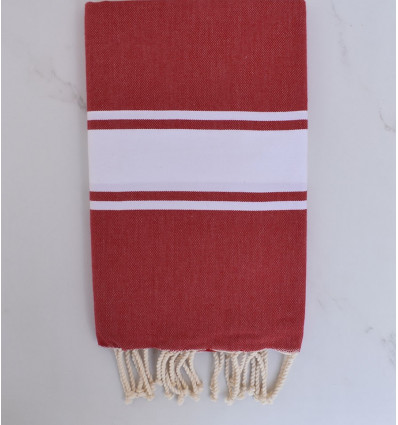 Fouta plate rouge écarlate foncé bande blanche