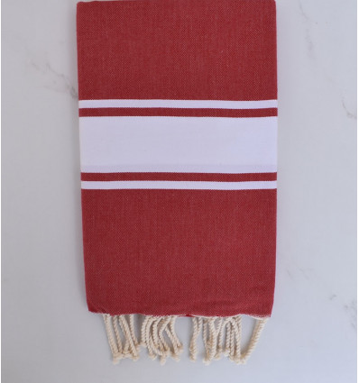 toalha de praia plana vermelho escarlate escuro banda branca