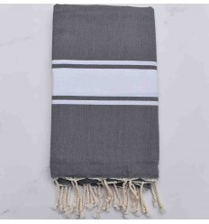 Fouta plate gris moyen bande blanche