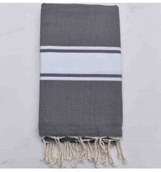toalha de praia plana cinza, médio banda branca