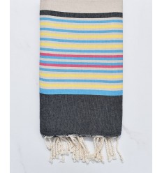 Fouta ardoise, grège, bleu, jaune et rose