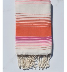 Fouta blanc crème, orange foncé, rose fluo, rose et byzantin