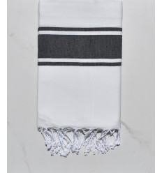 Fouta plate blanche bandes anthracite