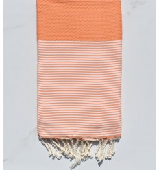 Fouta nid d'abeille orange saumon avec rayures