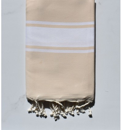 beach towel flat yellow-beige, pale White strip 