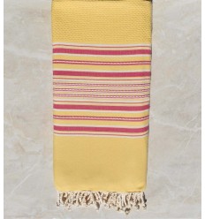 Jeté arabesque jaune avec rayures rose foncé