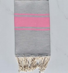 Strandtuch flaches  grau mit rosa, klare Bänder