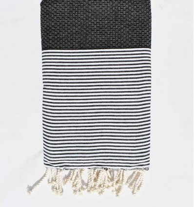 Beach towel cotton recycled honeycomb black