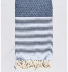 Beach towel cotton recycled honeycomb blue woad