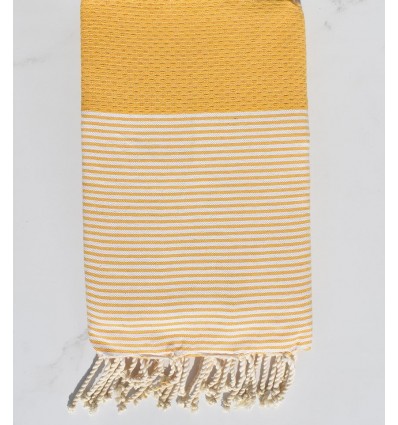 Fouta nid d'abeille Coton recyclée jaune moutarde