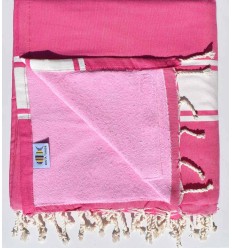 fouta doublée éponge rose fushia et rose clair