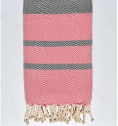 Fouta chevron rose et gris ardoise