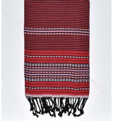 fouta arabesque rouge rayée noir