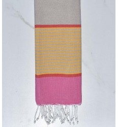 Fouta enfant grège, rouge, jaune et rose