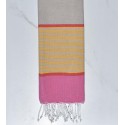 Fouta enfant grège, rouge, jaune et rose