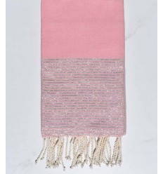 Fouta plate rose vif au fil lurex argenté