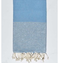Beach towel flat steel blue with silver lurex thread