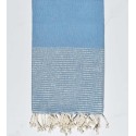 toalha de praia liso aço azul com fio de lurex prateado