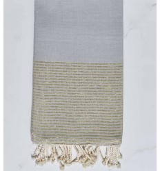 Fouta plate gris souris au fils lurex doré