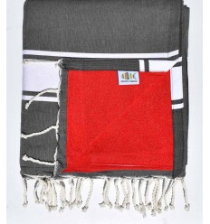 Fouta doublée éponge gris anthracite et rouge