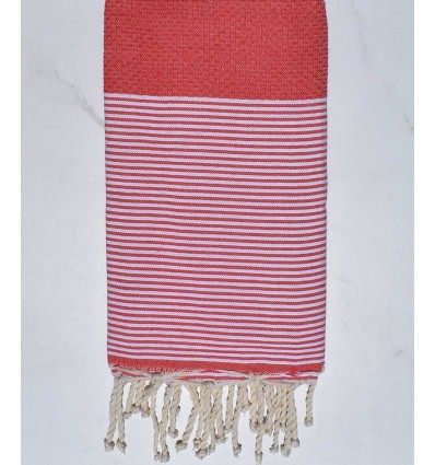 fouta nid d'abeille incarnat foncé