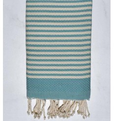 Fouta nid d'abeille zèbre bleu givré et blanc crème