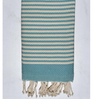 Fouta nid d'abeille zèbre bleu givré et blanc crème