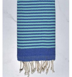 Fouta nid d'abeille zèbre bleu roi et bleu turquoise