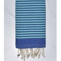 Fouta nid d'abeille zèbre bleu roi et bleu turquoise