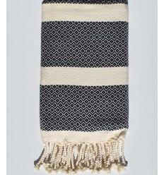 Fouta chevron bianco crema e blu notte
