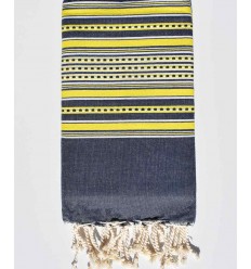 Fouta arabesque bleu marine foncé et jaune