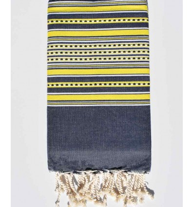 Fouta arabesque bleu marine foncé et jaune