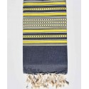 Fouta arabesque bleu marine foncé et jaune