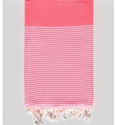 Fouta nid d'abeille rose fluo