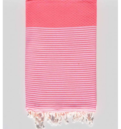 Fouta nid d'abeille  rose fluo