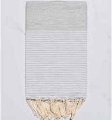 Fouta nid d'abeille couleur gris très clair avec rayures