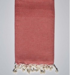 fouta nid d'abeille unie rouge clair