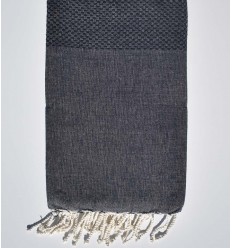 Fouta nid d'abeille unie bleu nuit