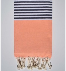 Fouta orange fluo rayée bleu nuit et blanc