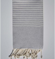 Fouta gris clair rayée blanc créme