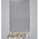 Fouta gris clair rayée blanc créme
