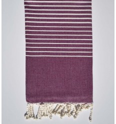 Fouta plat violet moyen rayée blanc créme