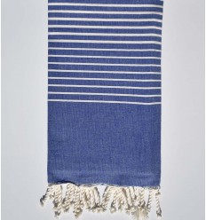 Fouta bleu roi rayée blanc créme