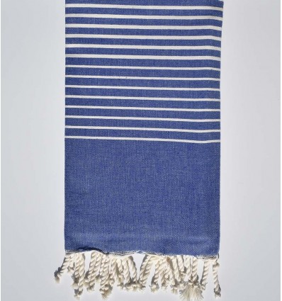 Fouta Portofino bleu rayée blanc crème