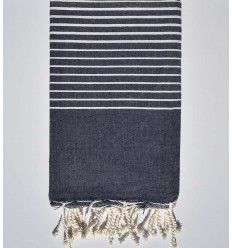 Fouta plat bleu foncé rayée blanc créme