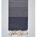 Fouta plat bleu foncé rayée blanc créme