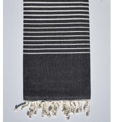 Fouta Plat rayée noire blanc créme