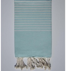 Fouta Portofino vert d'eau clair rayée blanc crème