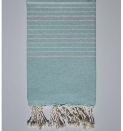 Fouta plat bleu ciel rayée blanc créme